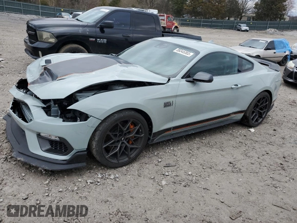 2021 Ford Mustang Mach 1 with VIN 1FA6P8R06M5551345, listed as a Copart auction lot 89345365 with 7,374 mi miles and Salvage Title. Bid and sale history available at carsss.com. Image 1.