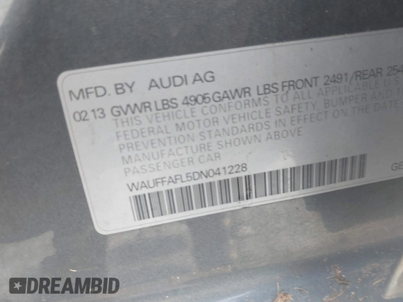 2013 Audi A4 Premium Plus with VIN WAUFFAFL5DN041228, listed as a IAAI auction lot 41128456 with 134,626 mi miles. Bid and sale history available at carsss.com. Image 9.