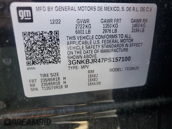 2023 Chevrolet Blazer LT with VIN 3GNKBJR47PS157100, listed as a Copart auction lot 52670025 with 9,637 mi miles and Salvage title. Bid and sale history available at DreamBid. Image 15.