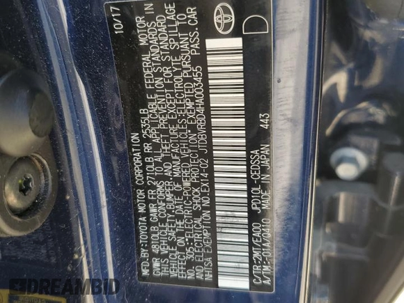 2017 Toyota Mirai z VIN JTDBVRBD4HA003455, wystawiony jako Copart lot #56256935 z przebiegiem Nie podano mil oraz Szkoda całkowita • Salvage title. Historia ofert i sprzedaży dostępna na DreamBid. Obrazek 13.