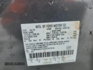 2018 Ford Explorer Sport z VIN 1FM5K8GT4JGC07574, wystawiony jako Copart lot #45888085 z przebiegiem Nie podano mil oraz Szkoda całkowita • Salvage title. Historia ofert i sprzedaży dostępna na DreamBid. Obrazek 14.