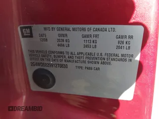 2009 Buick LaCrosse CXL with VIN 2G4WD582991270830, listed as a IAAI auction lot 42035883 with 154,879 mi miles. Bid and sale history available at carsss.com. Image 9.