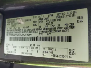 2013 Ford Escape SE with VIN 1FMCU9GX8DUD58286, listed as a IAAI auction lot 41797161 with 189,467 mi miles. Bid and sale history available at carsss.com. Image 9.