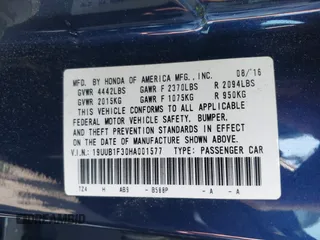 2017 Acura TLX with VIN 19UUB1F30HA001577, listed as a IAAI auction lot 41831495 with 78,183 mi miles. Bid and sale history available at carsss.com. Image 9.