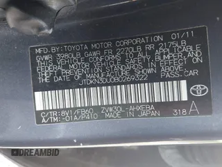 2011 Toyota Prius I with VIN JTDKN3DU0B0269322, listed as a IAAI auction lot 42199070 with 151,675 mi miles and . Bid and sale history available at DreamBid. Image 9.