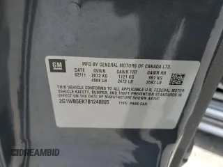 2011 Chevrolet Impala LT Retail with VIN 2G1WB5EK7B1240805, listed as a Copart auction lot 53807605 with 73,357 mi miles and Salvage Title. Bid and sale history available at DreamBid. Image 12.