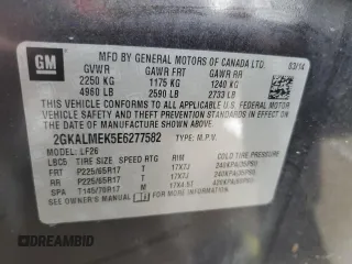 2014 GMC Terrain SLE with VIN 2GKALMEK5E6277582, listed as a Copart auction lot 55046245 with 154,634 mi miles and Salvage Title. Bid and sale history available at DreamBid. Image 13.