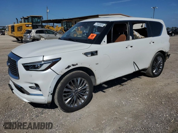 2018 Infiniti QX80 with VIN JN8AZ2NE9J9195382, listed as a Copart auction lot 71923024 with 92,900 mi miles and Salvage Title. Bid and sale history available at carsss.com. Image 1.