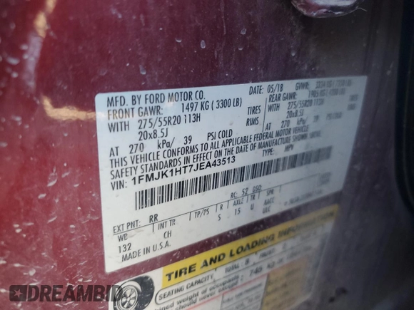 2018 Ford Expedition Max XLT with VIN 1FMJK1HT7JEA43513, listed as a Copart auction lot 43592965 with 152,769 mi miles and Salvage title. Bid and sale history available at DreamBid. Image 14.