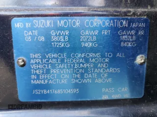 2008 Suzuki SX4 with VIN JS2YB417685104593, listed as a Copart auction lot 76975964 with 152,781 mi miles and Salvage Title. Bid and sale history available at carsss.com. Image 12.