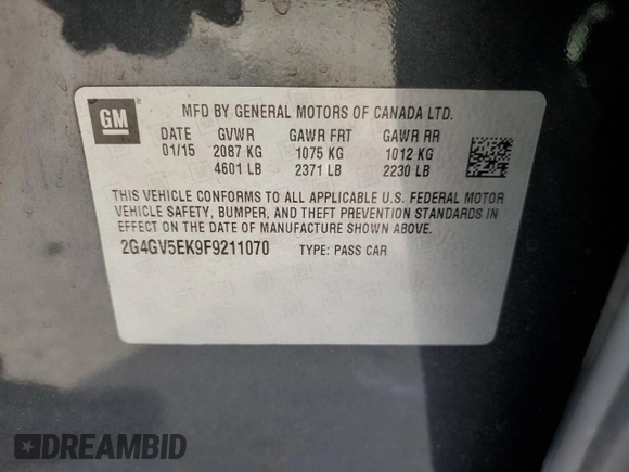 2015 Buick Regal z VIN 2G4GV5EK9F9211070, wystawiony jako Copart lot #78182874 z przebiegiem 61 157 mil mil oraz Szkoda całkowita • Salvage title. Historia ofert i sprzedaży dostępna na DreamBid. Obrazek 13.