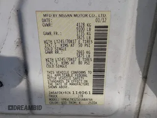 2012 Nissan NV SV with VIN 1N6AF0KY4CN114061, listed as a IAAI auction lot 41613940 with 115,052 mi miles. Bid and sale history available at carsss.com. Image 9.