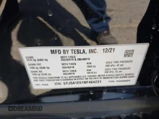 2022 Tesla Model S with VIN 5YJSA1E51NF464231, listed as a IAAI auction lot 42077838 with 53,290 mi miles and . Bid and sale history available at DreamBid. Image 9.