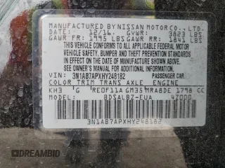 2017 Nissan Sentra S with VIN 3N1AB7APXHY248182, listed as a Copart auction lot 51834855 with 94,224 mi miles and Salvage Title. Bid and sale history available at DreamBid. Image 13.