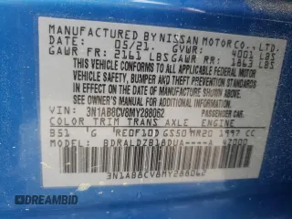 2021 Nissan Sentra SV with VIN 3N1AB8CV8MY288062, listed as a Copart auction lot 51220705 with 39,658 mi miles and Salvage Title. Bid and sale history available at carsss.com. Image 14.