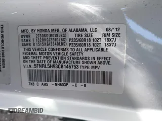 2012 Honda Odyssey Touring with VIN 5FNRL5H93CB146753, listed as a IAAI auction lot 41984850 with 155,309 mi miles and . Bid and sale history available at DreamBid. Image 9.