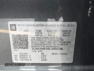 2020 Chevrolet Equinox LS with VIN 3GNAXHEV5LS669386, listed as a IAAI auction lot 41982257 with 65,093 mi miles and . Bid and sale history available at DreamBid. Image 9.