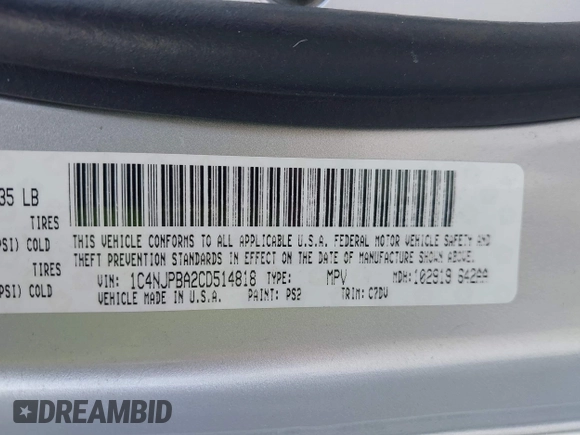 2012 Jeep Patriot Sport with VIN 1C4NJPBA2CD514818, listed as a IAAI auction lot 42632450 with 100,118 mi miles and . Bid and sale history available at DreamBid. Image 9.