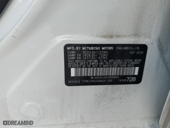 2020 Mitsubishi Mirage ES with VIN ML32A3HJ9LH000866, listed as a Copart auction lot 84034784 with 70,740 mi miles and Salvage Title. Bid and sale history available at carsss.com. Image 12.