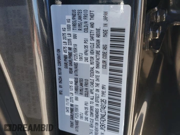 2020 Mazda CX-5 Grand Touring with VIN JM3KFADM4L0748126, listed as a Copart auction lot 50018615 with Not Provided miles and Salvage Title. Bid and sale history available at carsss.com. Image 16.