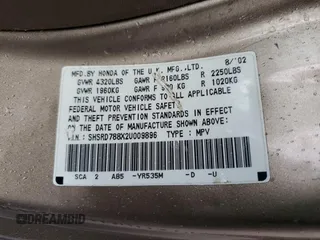 2002 Honda CR-V EX with VIN SHSRD788X2U009896, listed as a Copart auction lot 55624225 with 276,153 mi miles and Salvage Title. Bid and sale history available at carsss.com. Image 13.