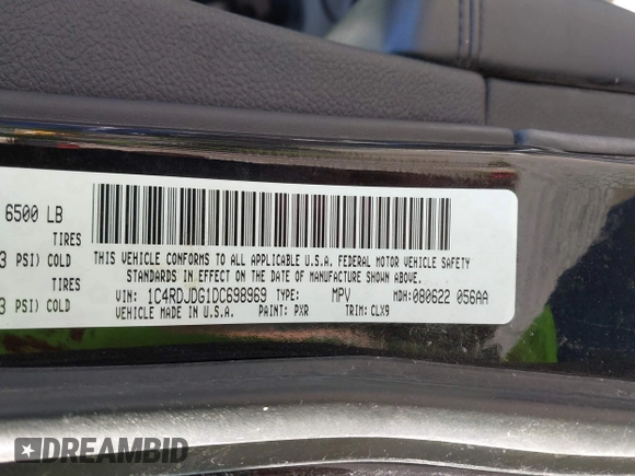 2013 Dodge Durango Crew with VIN 1C4RDJDG1DC698969, listed as a IAAI auction lot 42740024 with 199,758 mi miles and . Bid and sale history available at DreamBid. Image 9.