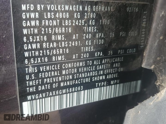 2016 Volkswagen Tiguan S z VIN WVGAV7AX6GW588063, wystawiony jako Copart lot #49254085 z przebiegiem 138 929 mil mil oraz Czysty tytuł • Clean title. Historia ofert i sprzedaży dostępna na DreamBid. Obrazek 13.