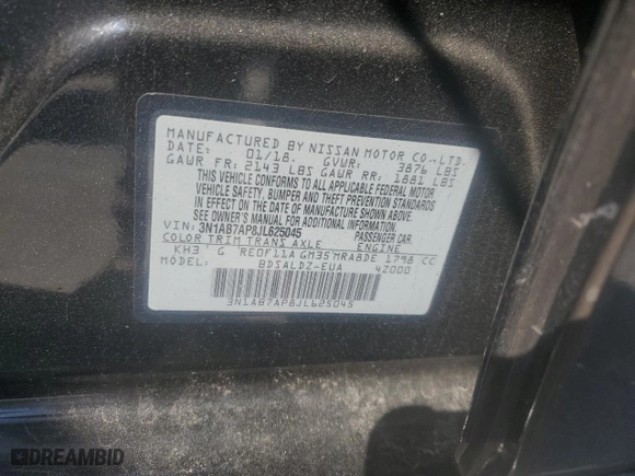 2018 Nissan Sentra SV with VIN 3N1AB7AP8JL625045, listed as a Copart auction lot 52722545 with 165,492 mi miles and Clean Title. Bid and sale history available at carsss.com. Image 12.