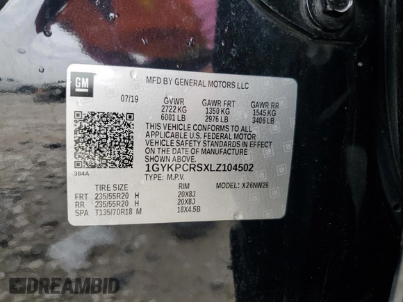 2020 Cadillac XT6 FWD Premium Luxury with VIN 1GYKPCRSXLZ104502, listed as a Copart auction lot 47808125 with 97,053 mi miles and Salvage Title. Bid and sale history available at carsss.com. Image 13.