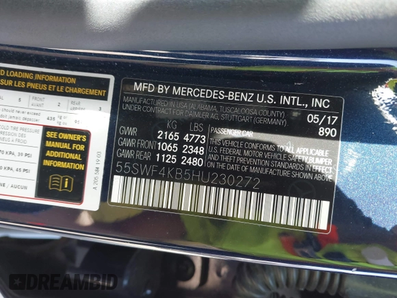 2017 Mercedes-Benz C 300 with VIN 55SWF4KB5HU230272, listed as a IAAI auction lot 42113872 with 35,807 mi miles and . Bid and sale history available at carsss.com. Image 9.