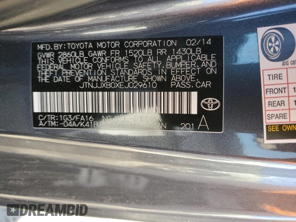 2014 Scion iQ with VIN JTNJJXB0XEJ029610, listed as a Copart auction lot 46700905 with 135,381 mi miles and Salvage title. Bid and sale history available at DreamBid. Image 13.