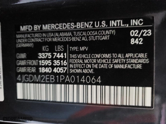 2023 Mercedes-Benz EQS with VIN 4JGDM2EB1PA014064, listed as a Copart auction lot 41015434 with 6,931 mi miles. Bid and sale history available at carsss.com. Image 13.