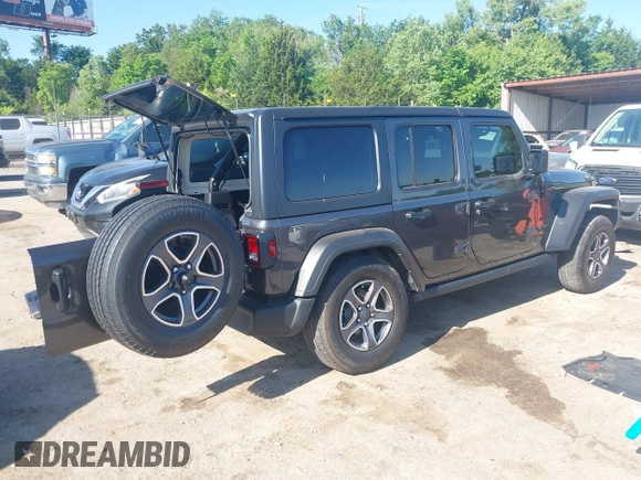 2021 Jeep Wrangler Unlimited Sport S with VIN 1C4HJXDG3MW801301, listed as a IAAI auction lot 42319387 with Not provided miles and . Bid and sale history available at DreamBid. Image 4.