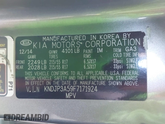 2015 Kia Soul + with VIN KNDJP3A59F7171924, listed as a IAAI auction lot 41871820 with 84,178 mi miles. Bid and sale history available at carsss.com. Image 9.