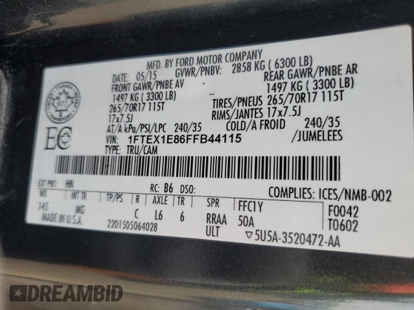 2015 Ford F-150 XLT с VIN 1FTEX1E86FFB44115, выставлен на аукционе Copart как лот 62122955 с пробегом 249 558 миль миль и Чистый • Clean title. История ставок и продаж доступна на DreamBid. Изображение 12.