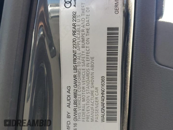 2017 Audi A4 Premium with VIN WAUGNAF40HN016369, listed as a Copart auction lot 51711855 with 88,208 mi miles and Salvage Title. Bid and sale history available at carsss.com. Image 12.