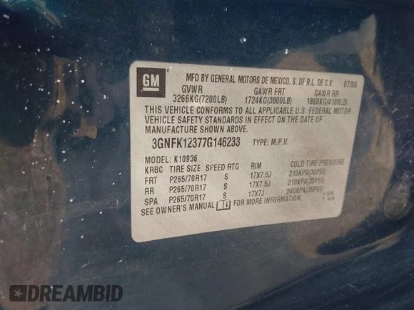 2007 Chevrolet Avalanche LTZ with VIN 3GNFK12377G146233, listed as a IAAI auction lot 41198383 with 242,300 mi miles and . Bid and sale history available at DreamBid. Image 9.