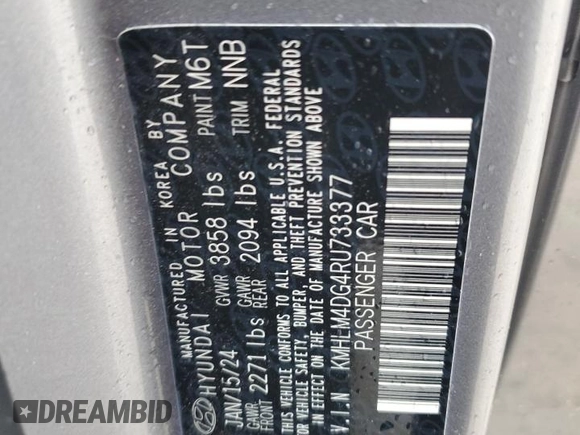 2024 Hyundai Elantra SEL with VIN KMHLM4DG4RU733377, listed as a Copart auction lot 56127855 with 45,608 mi miles and Salvage title. Bid and sale history available at DreamBid. Image 13.