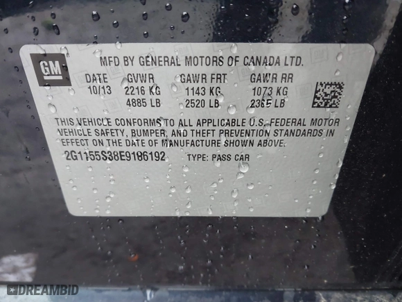 2014 Chevrolet Impala LTZ with VIN 2G1155S38E9186192, listed as a IAAI auction lot 41872744 with 187,078 mi miles. Bid and sale history available at carsss.com. Image 9.