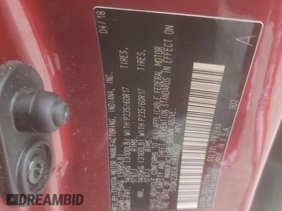 2018 Toyota Sienna LE Auto Access Seat with VIN 5TDKZ3DC8JS939030, listed as a Copart auction lot 60990575 with 78,809 mi miles and Salvage title. Bid and sale history available at DreamBid. Image 13.