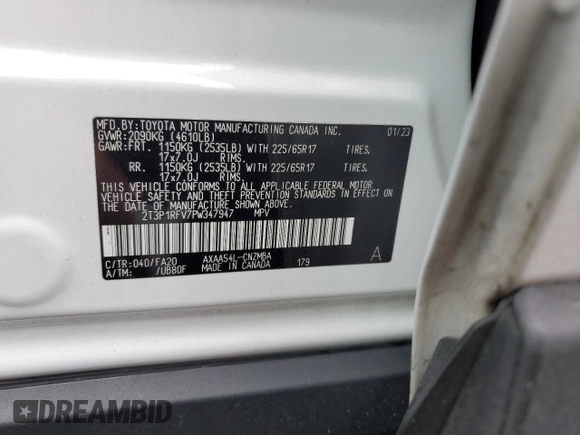 2023 Toyota RAV4 XLE with VIN 2T3P1RFV7PW347947, listed as a Copart auction lot 51278495 with 41,746 mi miles and Salvage Title. Bid and sale history available at carsss.com. Image 14.
