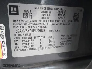 2014 Buick Enclave Leather with VIN 5GAKVBKD1EJ229182, listed as a IAAI auction lot 41792546 with 100,387 mi miles. Bid and sale history available at carsss.com. Image 9.