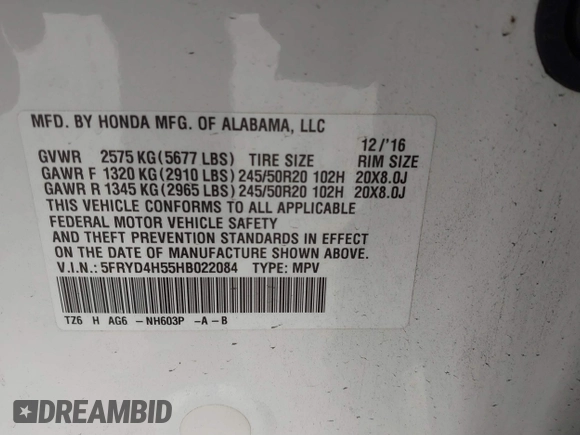 2017 Acura MDX w/Technology Pkg with VIN 5FRYD4H55HB022084, listed as a IAAI auction lot 41585958 with 57,458 mi miles. Bid and sale history available at carsss.com. Image 9.
