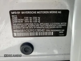 2015 BMW 5 Series 535i with VIN WBA5B1C52FG128542, listed as a Copart auction lot 50084585 with 110,341 mi miles and Salvage Title. Bid and sale history available at carsss.com. Image 14.