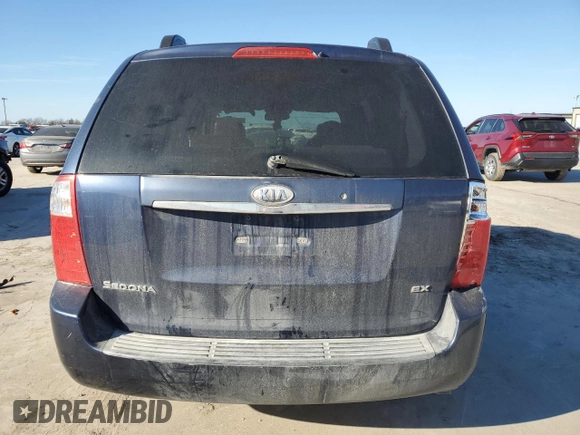 2007 Kia Sedona EX with VIN KNDMB233276158781, listed as a Copart auction lot 87046644 with 199,296 mi miles and Salvage Title. Bid and sale history available at carsss.com. Image 6.