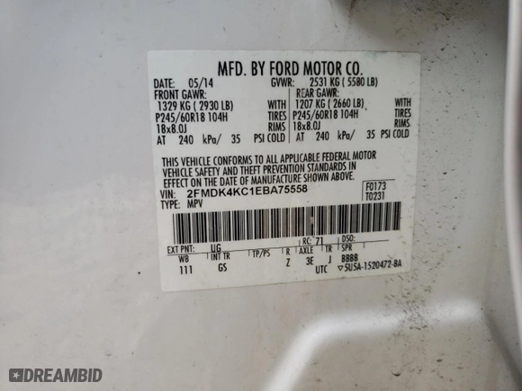 2014 Ford Edge Limited with VIN 2FMDK4KC1EBA75558, listed as a Copart auction lot 50769325 with 161,244 mi miles and Salvage Title. Bid and sale history available at carsss.com. Image 15.