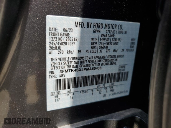 2023 Ford Mustang Mach-E GT with VIN 3FMTK4SX4PMA60438, listed as a Copart auction lot 60893185 with 18,278 mi miles and Salvage title. Bid and sale history available at DreamBid. Image 14.