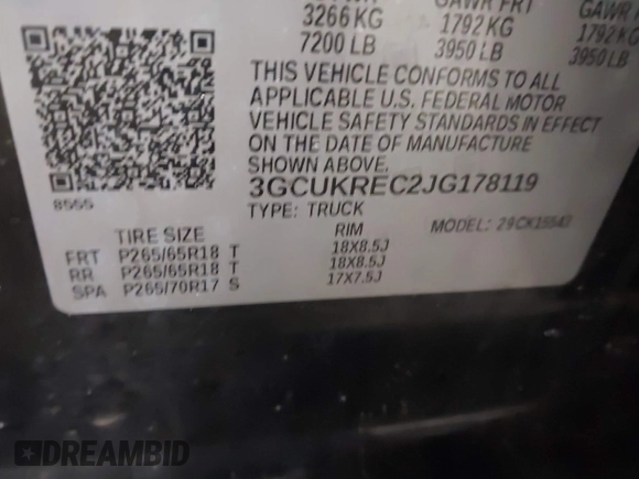 2018 Chevrolet Silverado 1500 LT with VIN 3GCUKREC2JG178119, listed as a IAAI auction lot 41609027 with Not Provided miles. Bid and sale history available at carsss.com. Image 9.