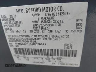 2018 Ford Explorer Limited z VIN 1FM5K8FH8JGC90021, wystawiony jako IAAI lot #41983553 z przebiegiem 64 813 mil mil oraz . Historia ofert i sprzedaży dostępna na DreamBid. Obrazek 9.