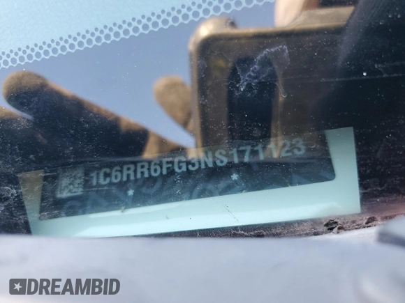 2022 Ram 1500 Tradesman with VIN 1C6RR6FG3NS171123, listed as a Copart auction lot 82397484 with 19,217 mi miles and Salvage title. Bid and sale history available at DreamBid. Image 12.
